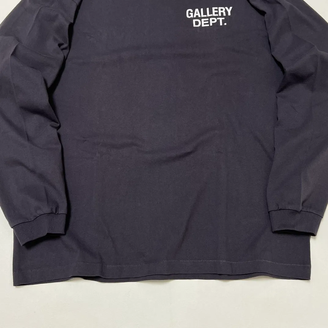 GALLERY DEPT. SOUVENIR L/S TEE Black Basic English Logo Long Sleeves Washed Black S-XL Heavy Washed Vintage Cylindrical Seamless Linen Cotton Fabric